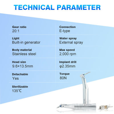 2000rpm οδοντικό μόσχευμα Handpiece φως των 20/1 ενάντιων ενσωματωμένο γωνία οδηγήσεων γεννητριών